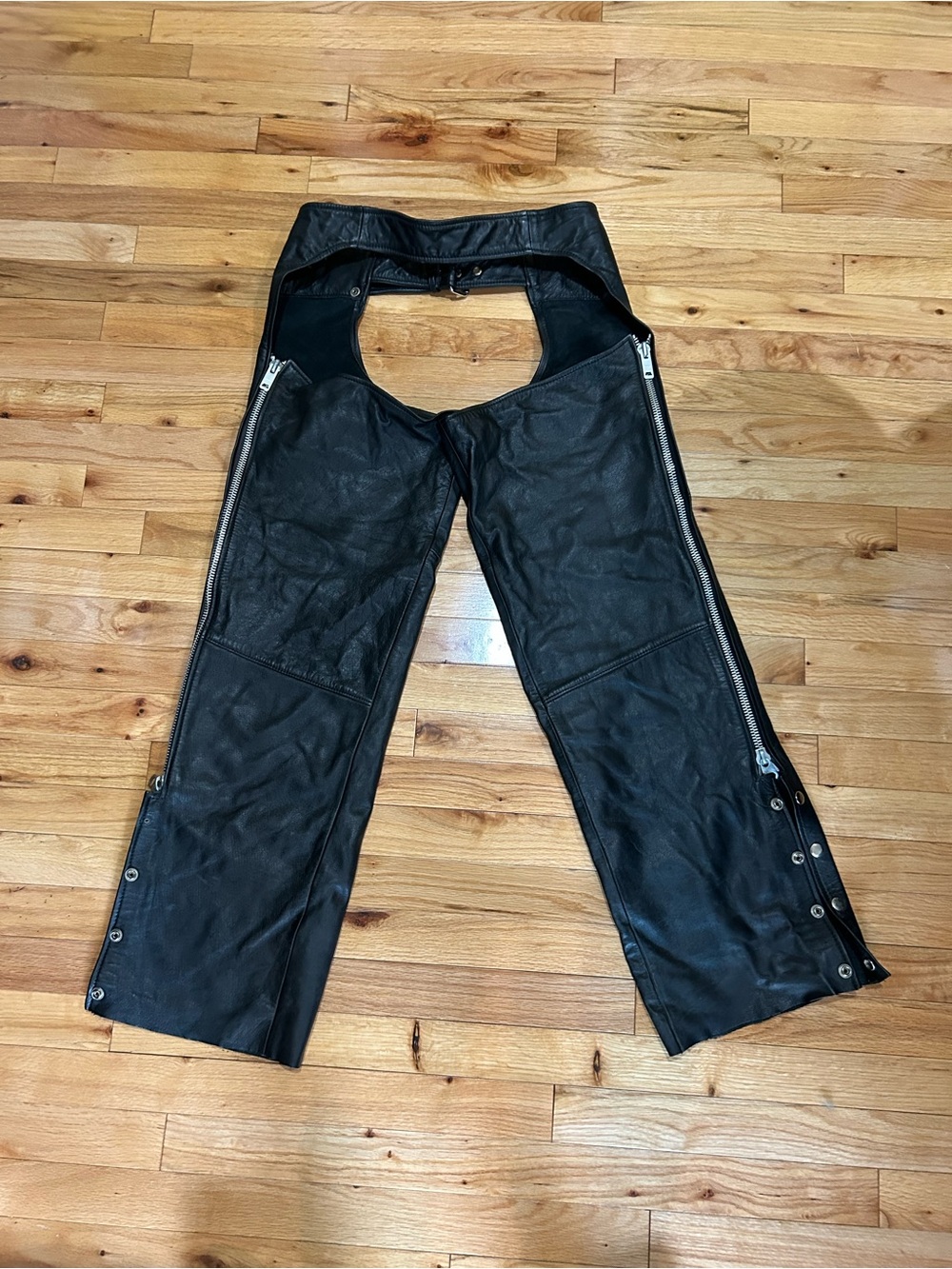 Vintage  black Leather Motorcycle Chaps with Side Zippers